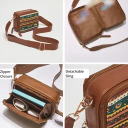 Chumbak Geometric Printed PU Structured Sling Bag with Fringed image 2
