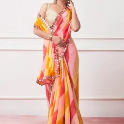 GAVUBAA Multicoloured Pure Georgette Leheriya Sarees-picture-29