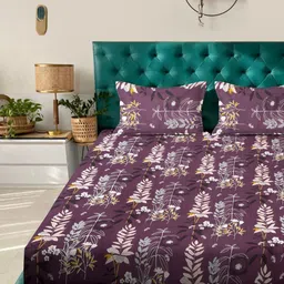 Myntra Elegant Homes Purple & Pink Printed Fitted 300 TC King Bedsheet Set-2.50 m x 2.25 m-image-89