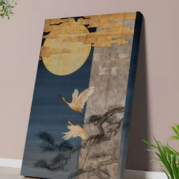 Aura Gold Toned & Navy Blue Japanese Style Canvas Wall Art-image-95
