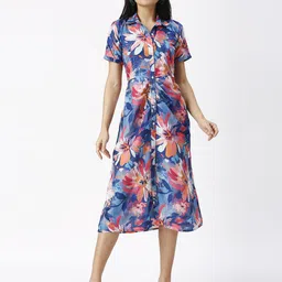 Noia Floral Print Shirt Midi Dress-image-5