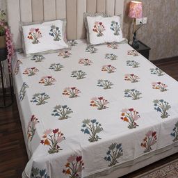 Hawamahal White & Green Floral Printed 350 TC Cotton King Bedsheet Set 2.75 m x 2.75 m-image-17