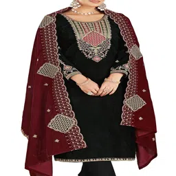 DRAVINAM Trends Embroidered Velvet Unstitched Dress Material-image-90