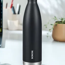 BOROSIL Black & Silver-Toned Stainless Steel Double Wall Vacuum Water Bottle1000ml-picture-21