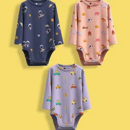 Orange Sugar Infants Pack Of 3 Printed Cotton Bodysuits-38