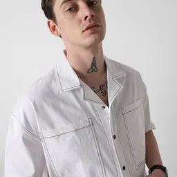 VASTRADO Men Classic Cuban Collar Solid Cotton Oversized Casual Shirt-picture-21