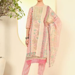 KALINI Women Embroidered Regular Sequinned Pure Cotton Kurta with Trousers & Dupatta-image-84