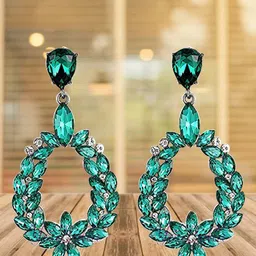 YouBella Silver-Plated Artificial Stones Studded Oval Shaped Drop Earrings-51
