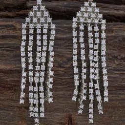 Kushal's Fashion Jewellery Rhodium-Plated Triangular Shaped Cubic Zirconia Drop Earrings-82