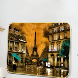 Livin'luxe Gold-Toned & White Eiffel Tower Cityscape Printed Wooden Wall Art-picture-0