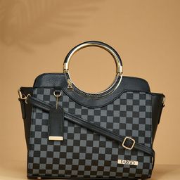 FARGO Checked PU Structured Handheld Bag with Cut Work image 1