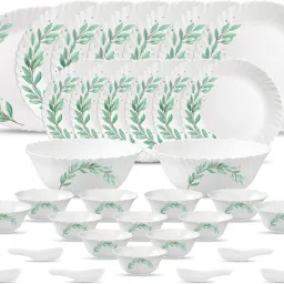 Pack of 33 Opalware Diva Classique Olive Trails super light & White, 100% Hygienic & Dishwasher safe Dinner Set-1