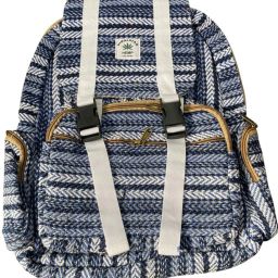 Small 17 L Laptop Backpack Himalayan Handcrafted Hemp Backpack – Blue & White Patterned Eco-Friendly Bag-image-68