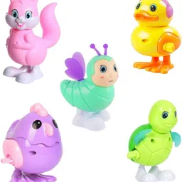 Key Operated Wind Up Jumps Moves Rotate Animal Bird Toy, Pack 5 Random Combo Rattle-image-71