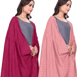 Cotton Blend Embellished Pink, Peach Women Dupatta-image-15