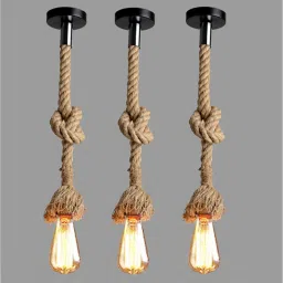Natural Jute Rope Ceiling Hanging Pendant Light 1Mtr knotable (NO BULB) 3 UNIT Pendants Ceiling Lamp-image-54