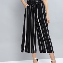 Harpa Women Black & White Regular Fit Striped Culottes-image-37