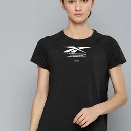 Reebok Women Black & White Activchill Brand Logo Printed Running T-shirt-picture-1