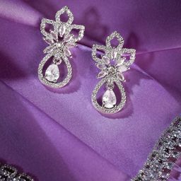 Manikya Rhodium-Plated CZ Floral Drop Earrings-12