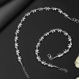Priyaasi Set Of 2 Silver-Plated Elephant Motif Design Handcrafted Anklets image 1