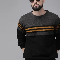 The Roadster Lifestyle Co Men Charcoal Grey & Black Colourblocked Pullover Sweater-picture-36