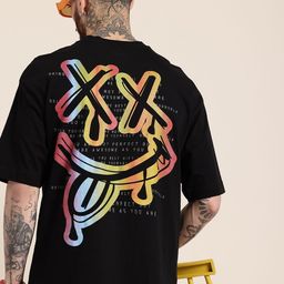 HERE&NOW Relaxed Fit Graphic Printed Drop-Shoulder Sleeves Pure Cotton T-shirt-image-52