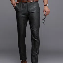 Raymond Men Self Design Checked Slim Fit Formal Trousers-image-39
