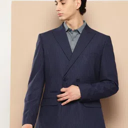 INVICTUS Notched Lapel Double-Breasted Slim Fit Striped Blazer-picture-58