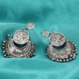 KRENOZ Silver-Plated Oxidised Classic Drop Earrings-13