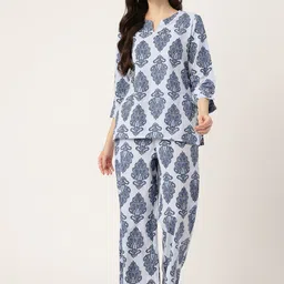 ETC Women Striped Ethnic Motifs Printed Pure Cotton Night suit-image-80