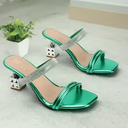 madam glorious Embellished Open Toe Block Heels-20