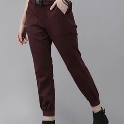 Roadster Women Maroon Solid Joggers Trousers-image-87