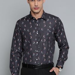 DENNISON Men Navy Blue Smart Slim Fit Conversational Printed Formal Shirt-image-90
