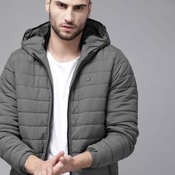 Roadster Men Charcoal Grey Solid Hooded Puffer Jacket-picture-54