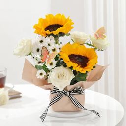 Golden Glow Sunflower And Roses Arrangement-image-65