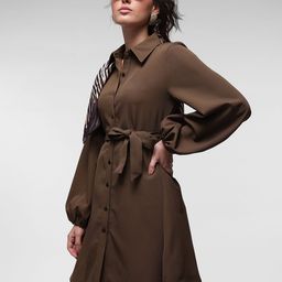 French Connection Puff Sleeve Shirt Dress With Belt-58