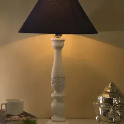 Homesake White Floral Carved Wood Table Lamp with Blue Shade (Bulb Included) - Set of 1-21