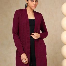 Soch Maroon Acrylic Regular Fit Crochet Shrug-30