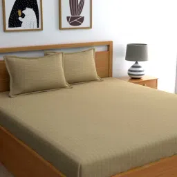 Dreamscape Khaki Cotton 220 TC Bed Sheet Set-31