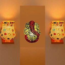 Somil Indore Mosaic Decorative Lamp Combo of Matching Wall Lamp & Blessing God Ganesh Wall Lamp, Multi Compatible with LED, Size: 14 X 14 X 19 Cm, Pack of 3.-image-87
