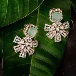 Saraf RS Jewellery Floral design Blue Earrings AD studded-picture-38