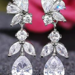 Peora Silver Plated Cubic Zirconia Floral Style Drop Earrings-image-15