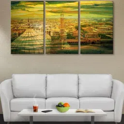 999Store Yellow & Green Historical Art 3 Frame Canvas Paintings-12