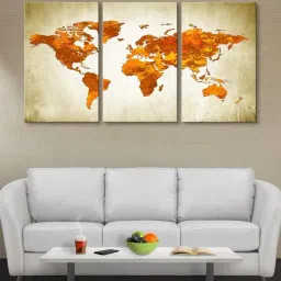 999Store Beige & Brown Classical World Map Art 3 Frame Canvas Paintings-11