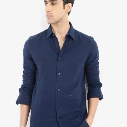 Rare Rabbit Navy Regular Fit Solid Shirt-image-22