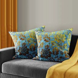Bianca Ruyal Aqua & Golden Microfibre Medium Cushion Cover - Set of 2-20