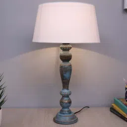 Homesake Eureka White & Blue Wooden Table Lamp with Bulb - Set of 1-25