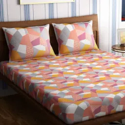 Petal Home Origami Abstract Multicolor 300 TC Cotton Queen Size Bed Sheet with 2 Pillow Covers-image-32