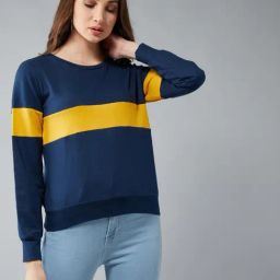 DOLCE CRUDO Navy Color Blocked Pullover-image-33