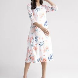FableStreet White Floral Print A-Line Dress-image-39